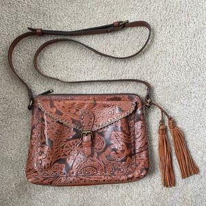 PATRICIA NASH TOOLED ITALIAN LEATHER CROSSBODY BAG